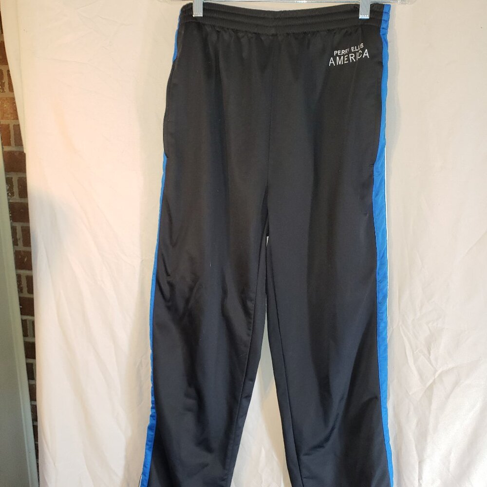 Perry Ellis Active Black & Blue Track Pants Size S